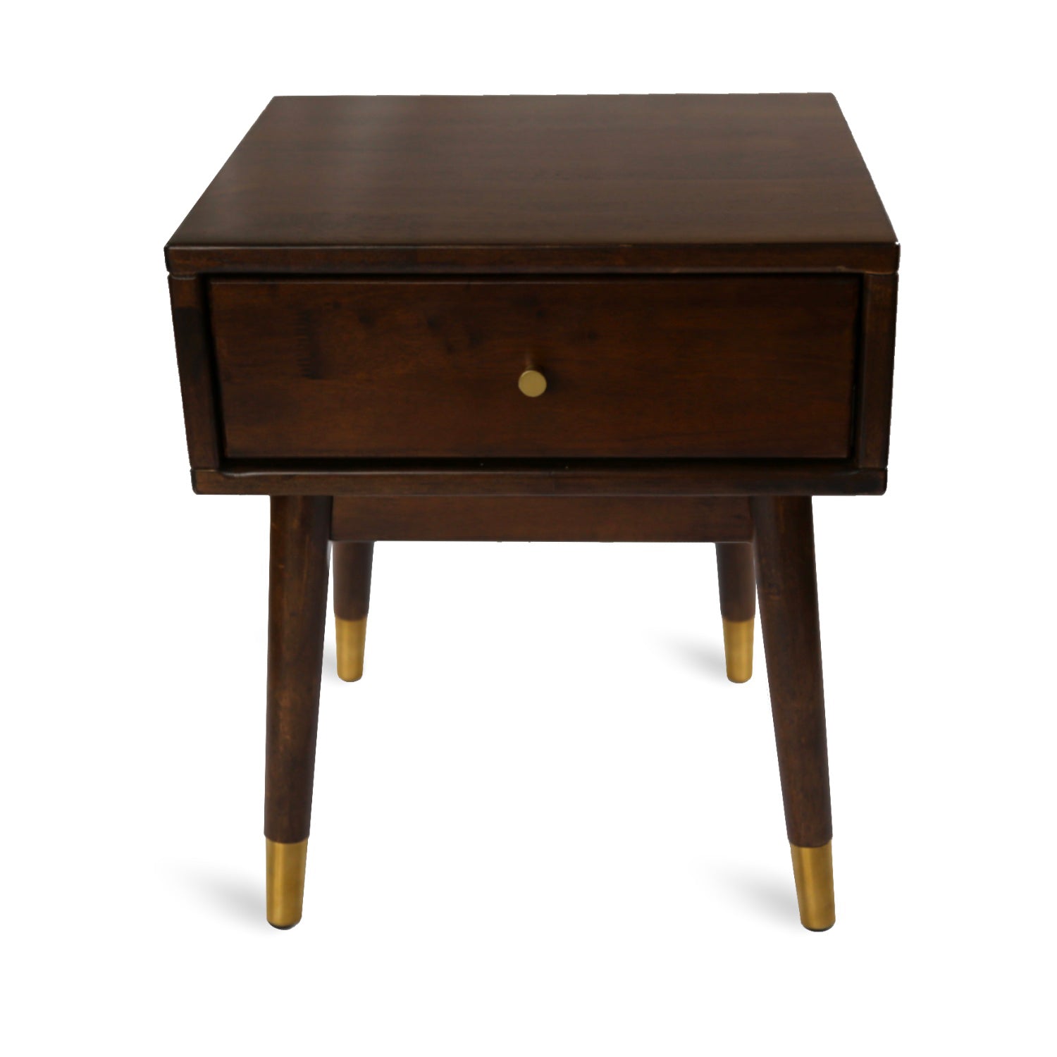 MacLuu Mid Century Modern Solid Wood 1-Drawer Nightstand with Copper Decor