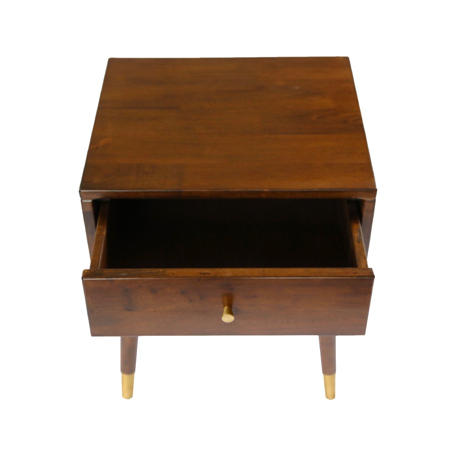 MacLuu Mid Century Modern Solid Wood 1-Drawer Nightstand with Copper Decor