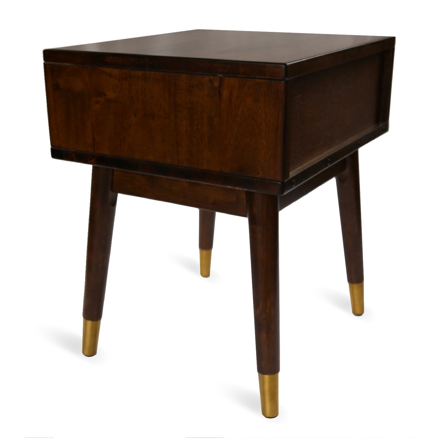 MacLuu Mid Century Modern Solid Wood 1-Drawer Nightstand with Copper Decor