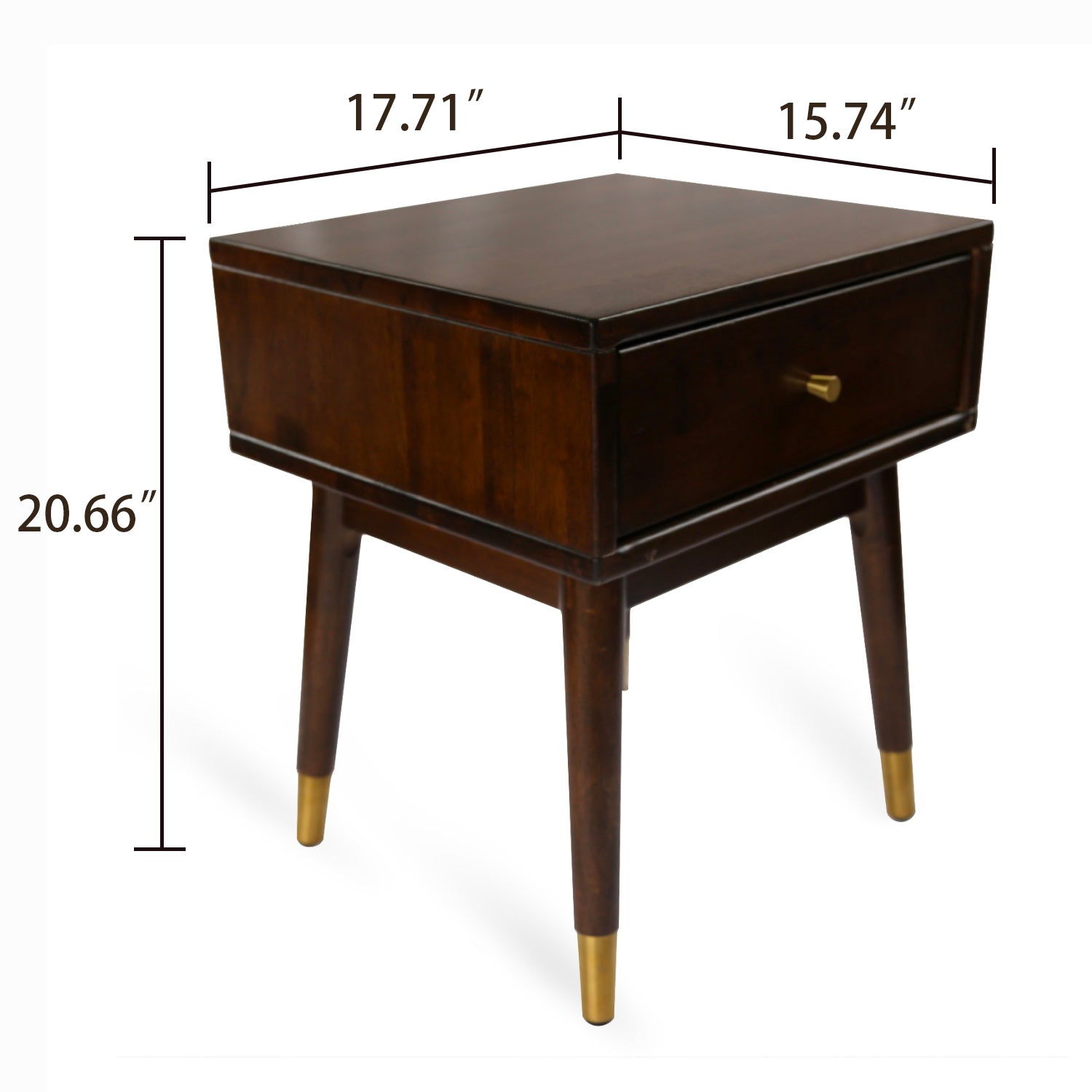MacLuu Mid Century Modern Solid Wood 1-Drawer Nightstand with Copper Decor