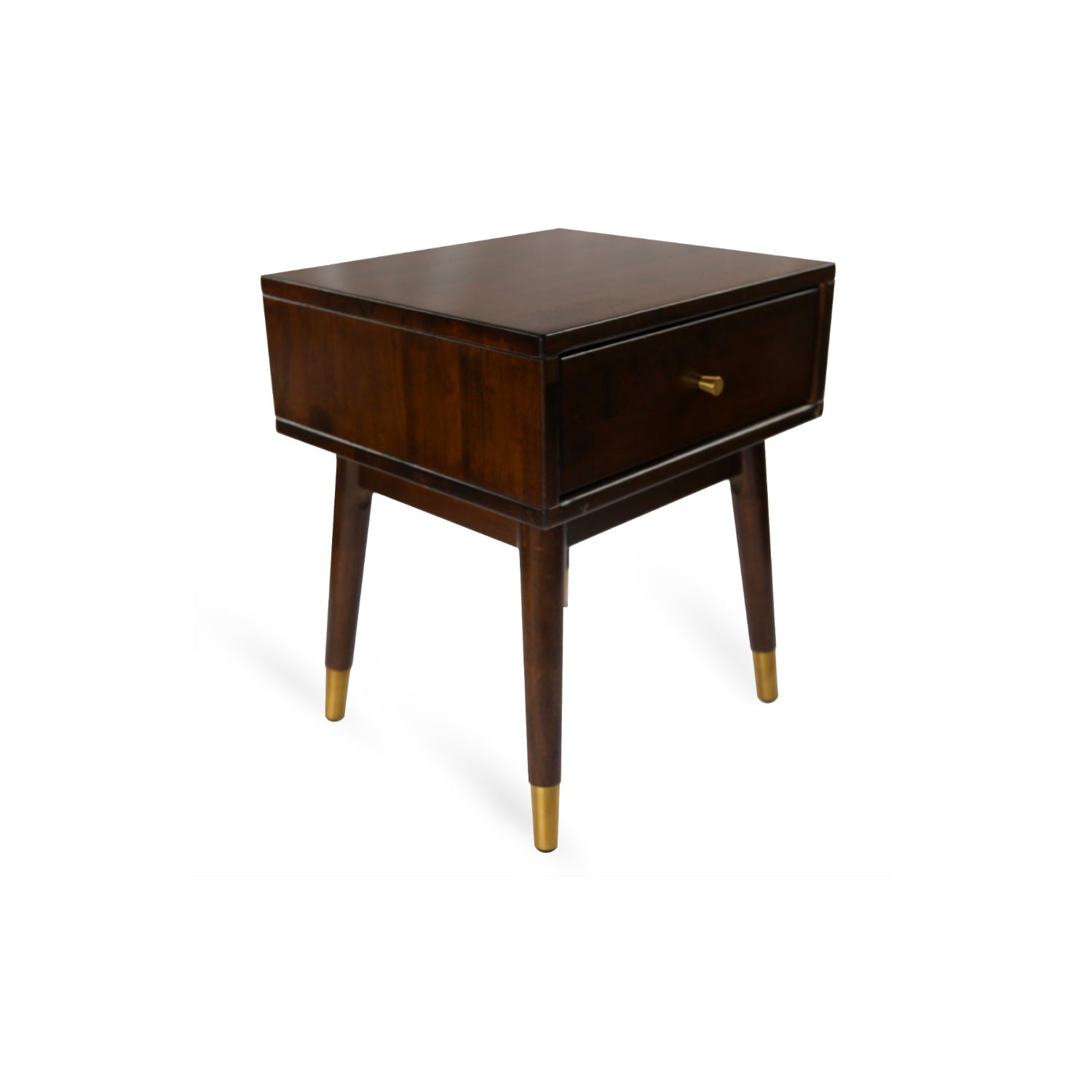 MacLuu Mid Century Modern Solid Wood 1-Drawer Nightstand with Copper Decor