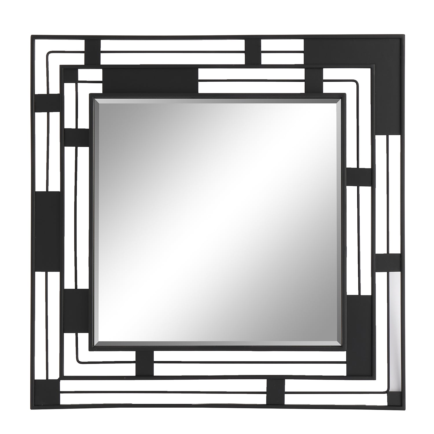 MacLuu Modern & Contemporary Black Square Metal Art Mirror Wall Decor