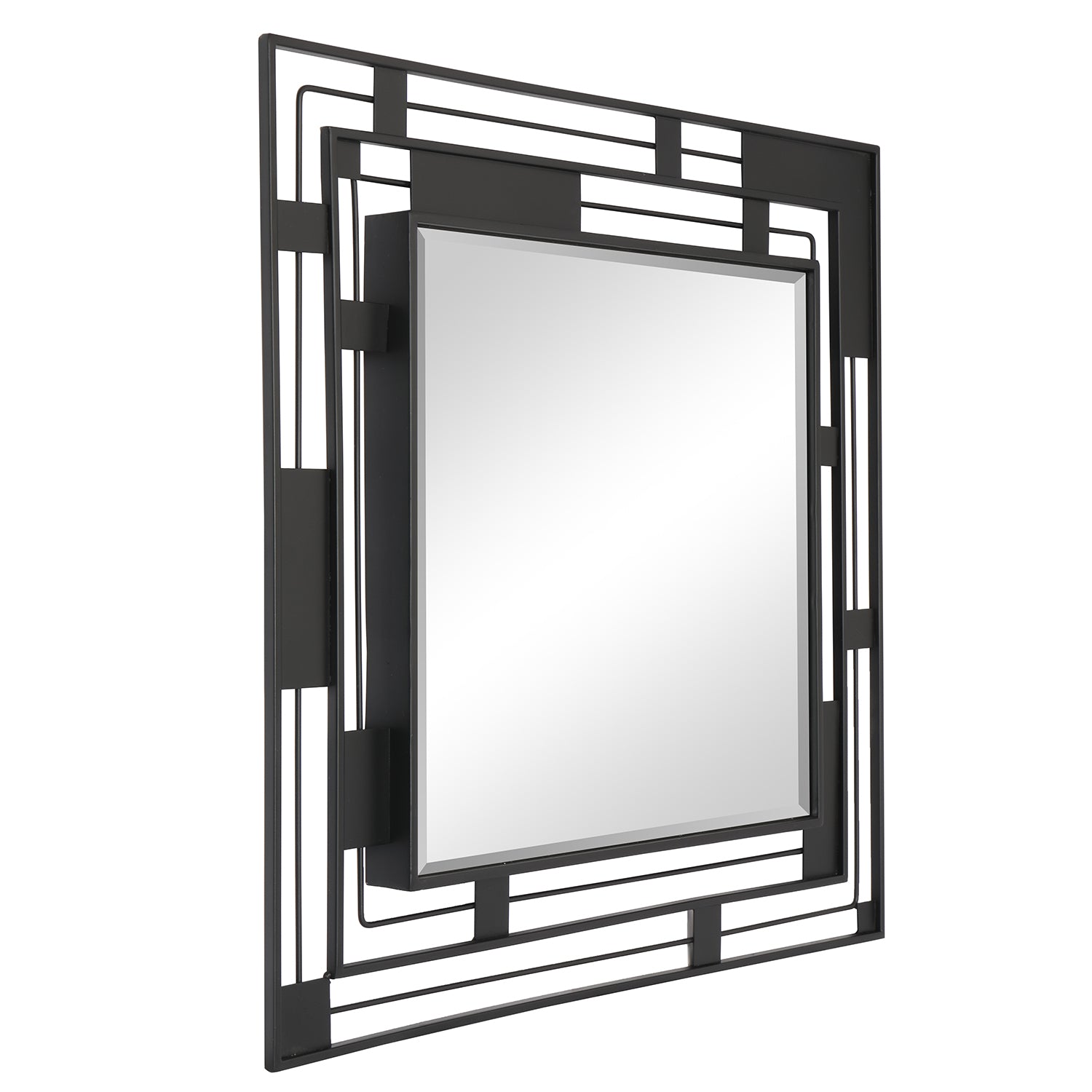 MacLuu Modern & Contemporary Black Square Metal Art Mirror Wall Decor