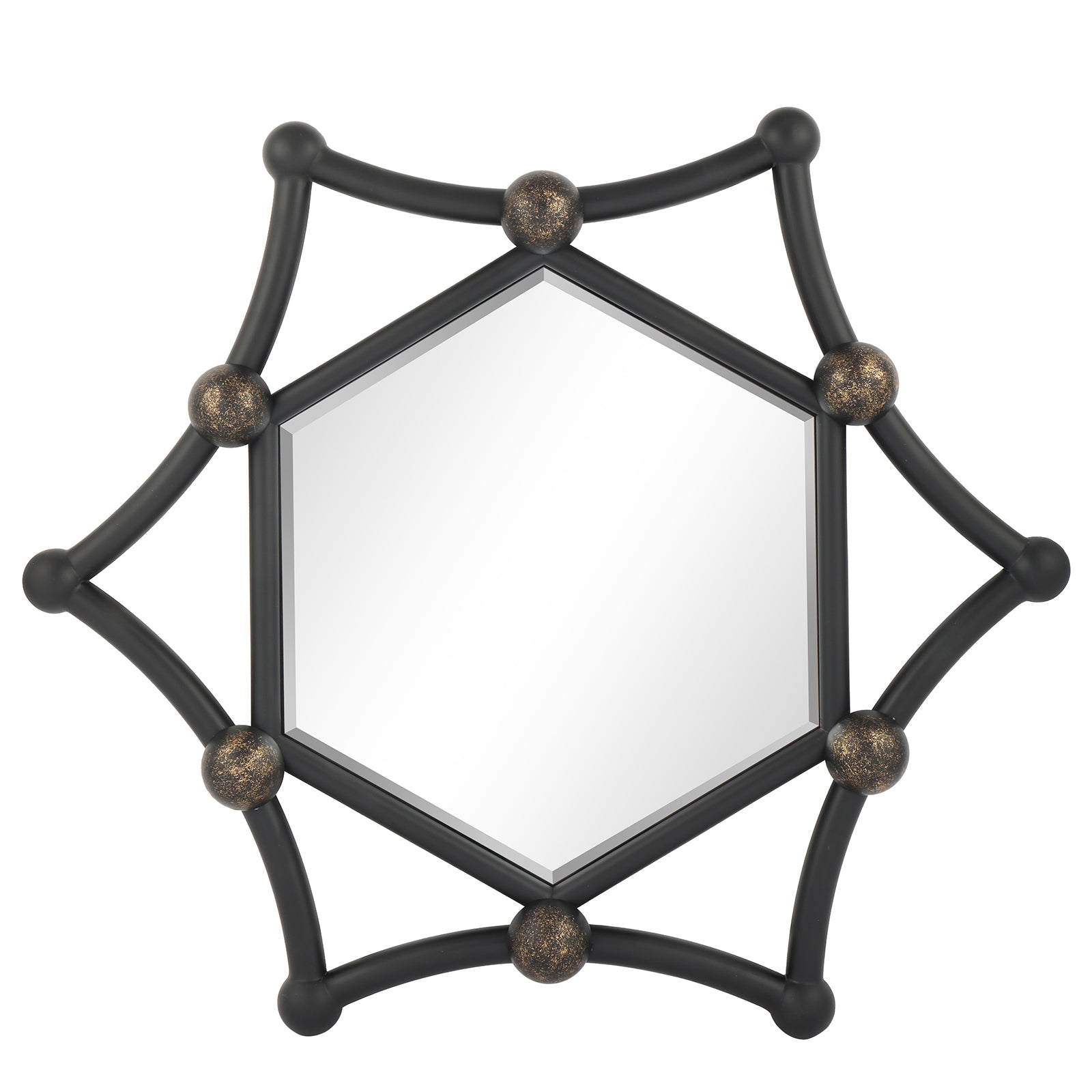 MacLuu Industrial Hexagon Black Metal Pipe Mirror for Wall Decor