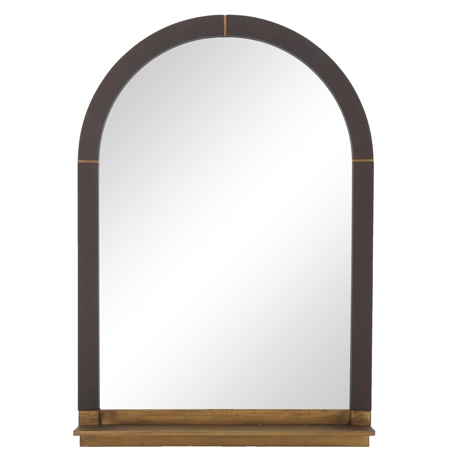 MacLuu Rustic Arch Wood Wall Mirror with Metal Shelf