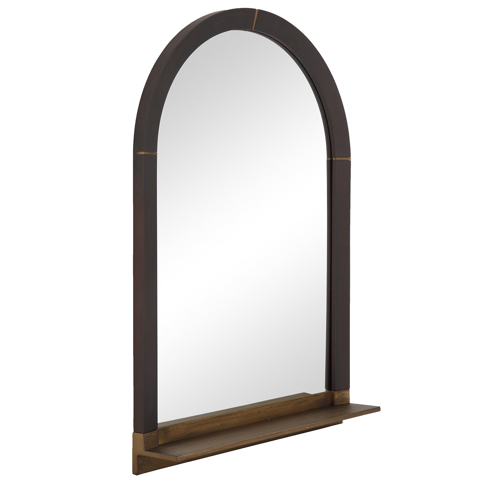 MacLuu Rustic Arch Wood Wall Mirror with Metal Shelf