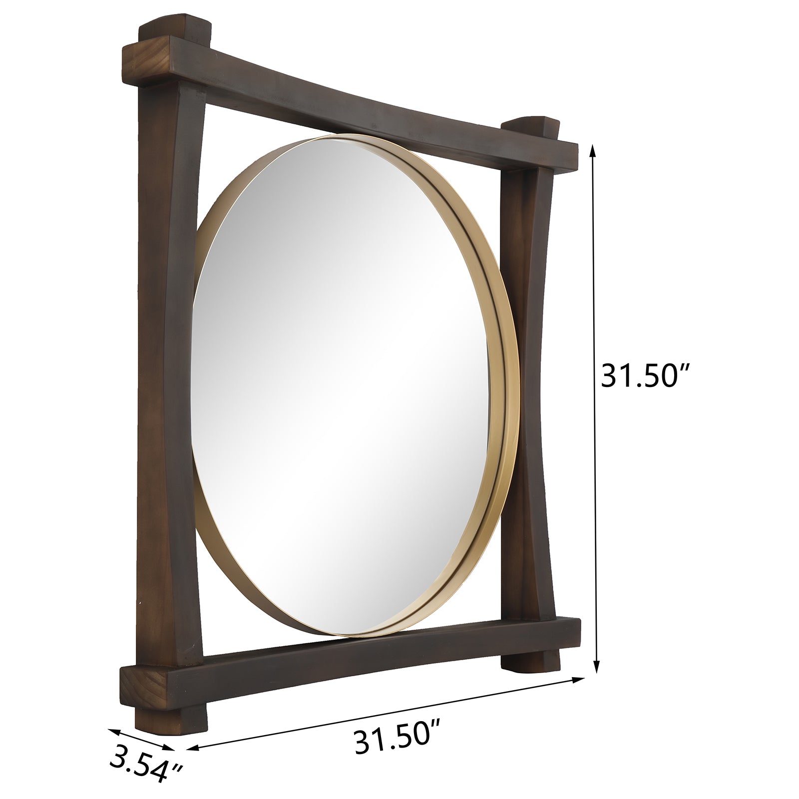 MacLuu Rustic Square Double Layer Wood and Metal Frame Wall Mirror