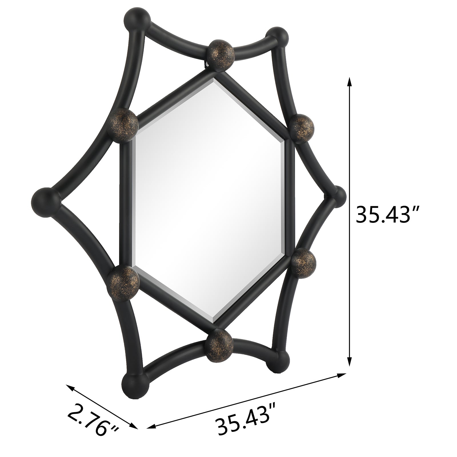 MacLuu Industrial Hexagon Black Metal Pipe Mirror for Wall Decor