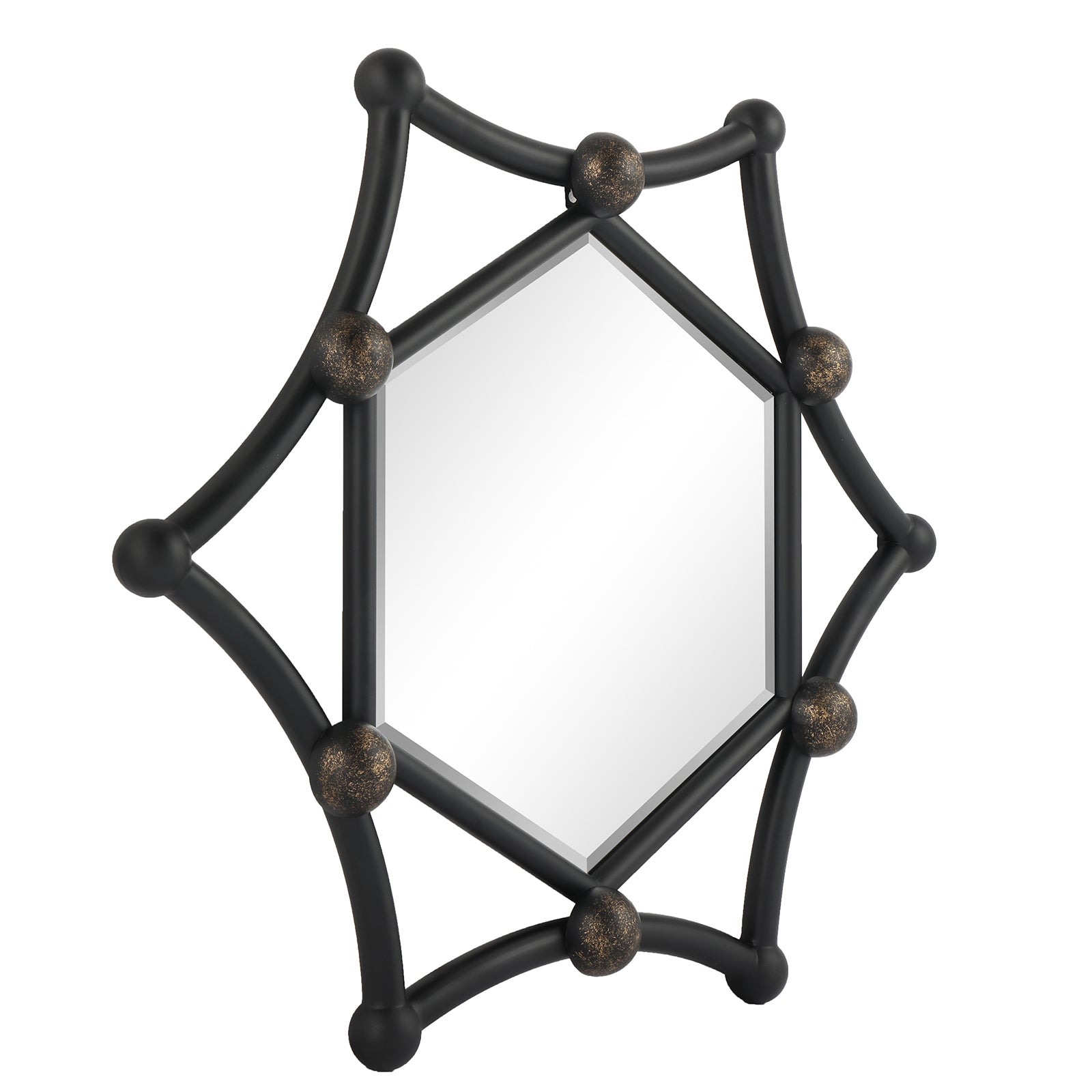 MacLuu Industrial Hexagon Black Metal Pipe Mirror for Wall Decor