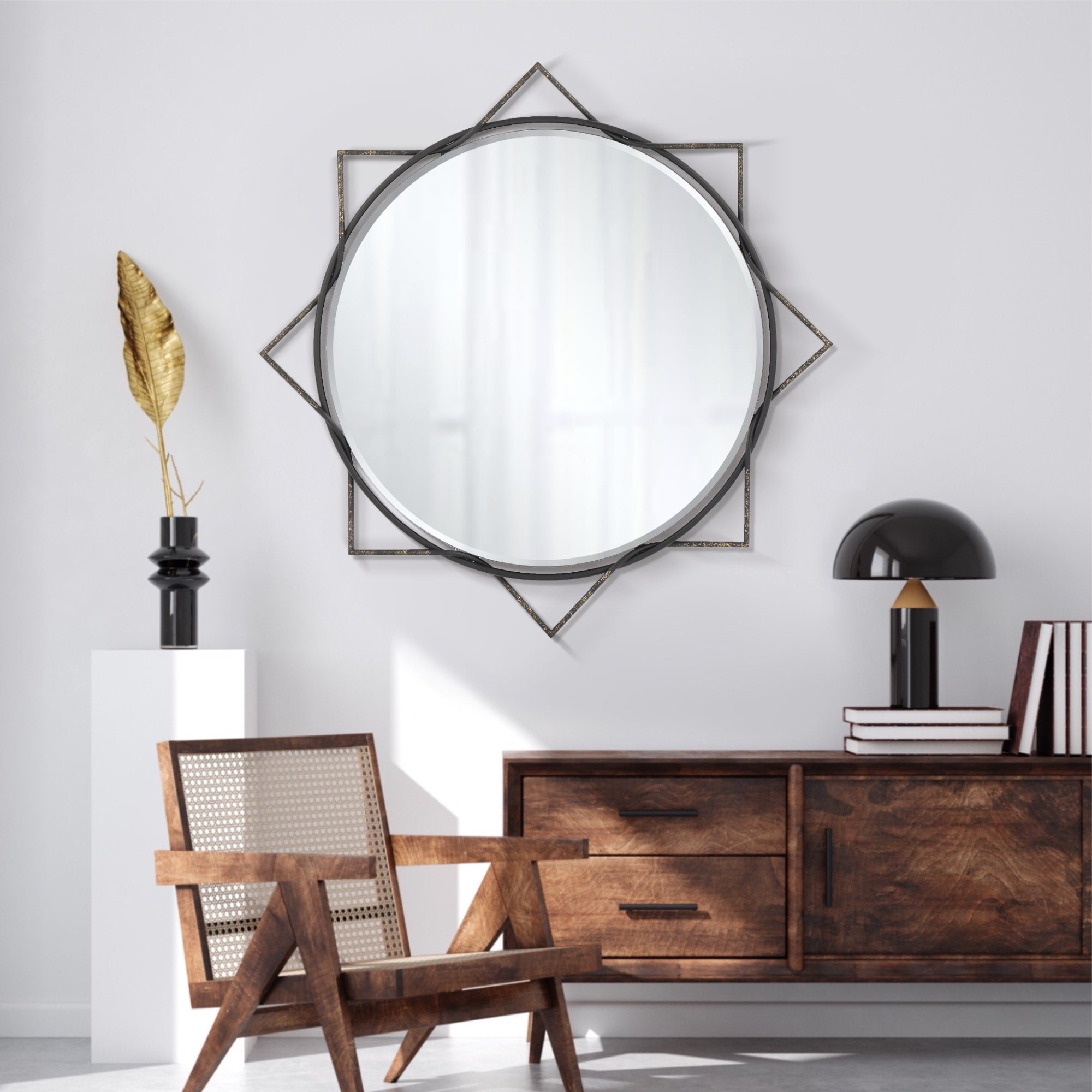 MacLuu Industrial Decorative Black Metal Hanging Wall Mirror