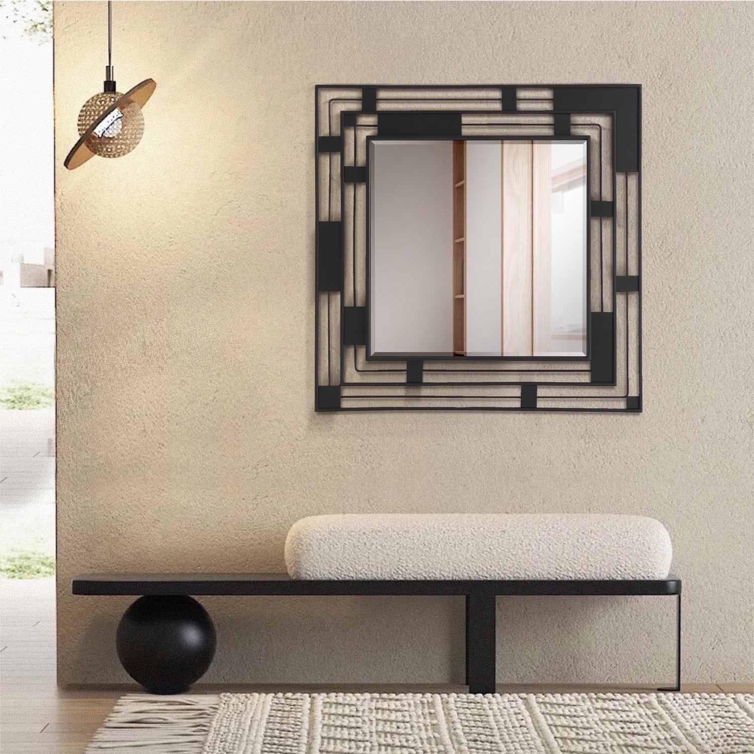 MacLuu Modern & Contemporary Black Square Metal Art Mirror Wall Decor