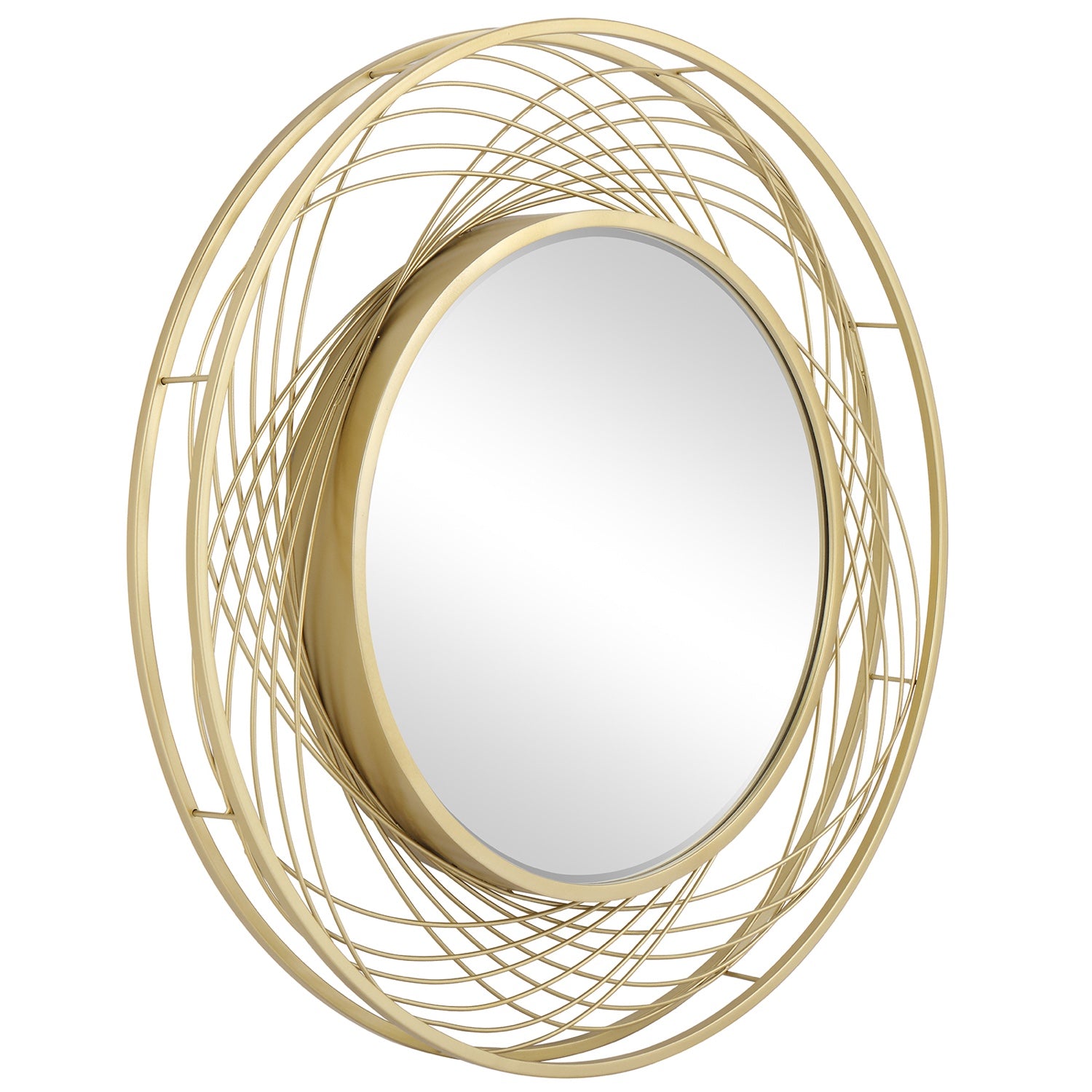 MacLuu Gold Art Round Mirror with Metal Wire Frame