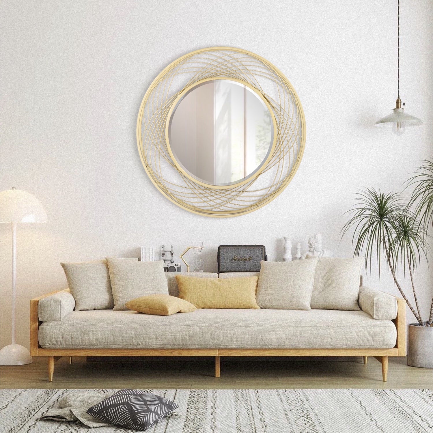 MacLuu Gold Art Round Mirror with Metal Wire Frame