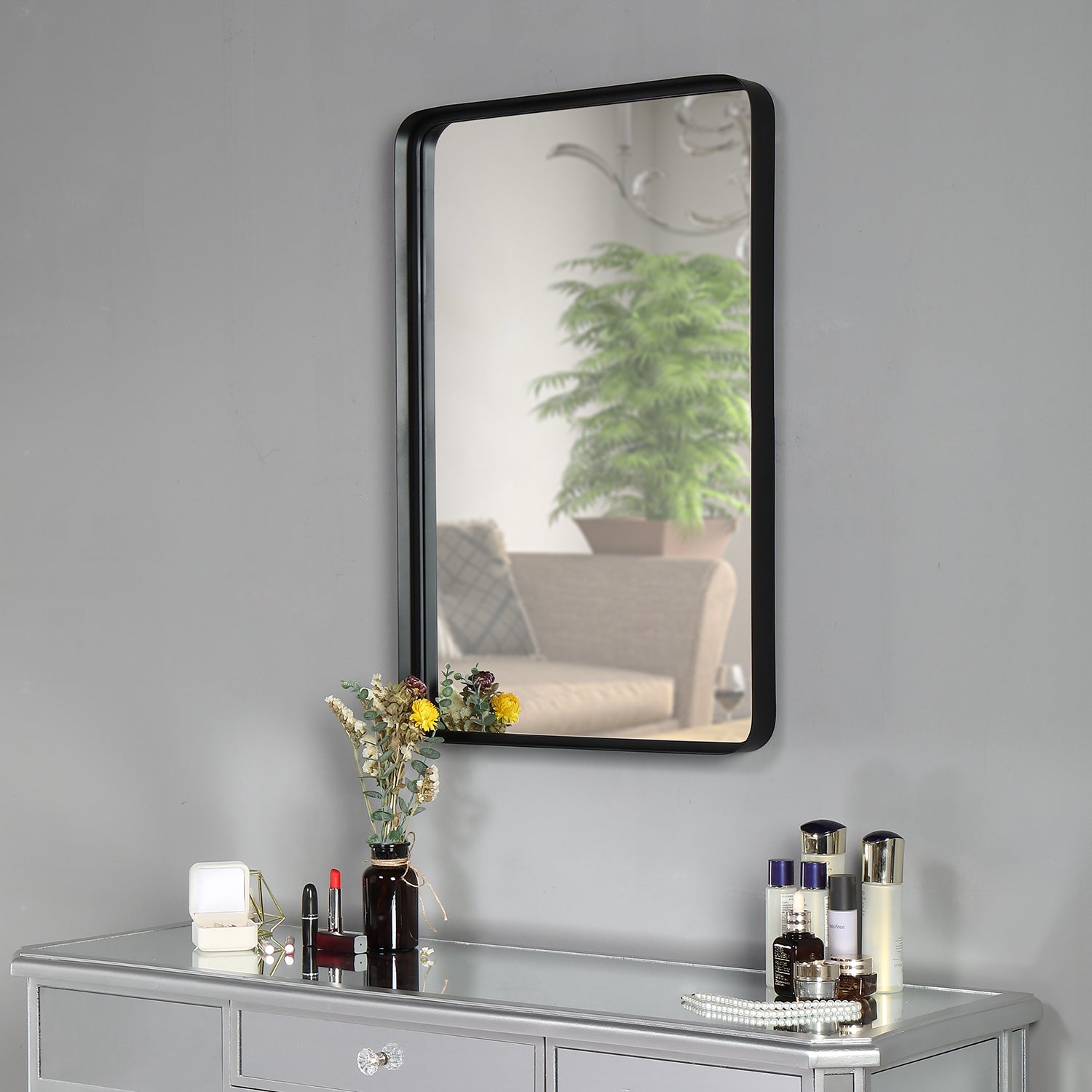 MacLuu Rectangle Rounded Corner Metal Wall Mirror