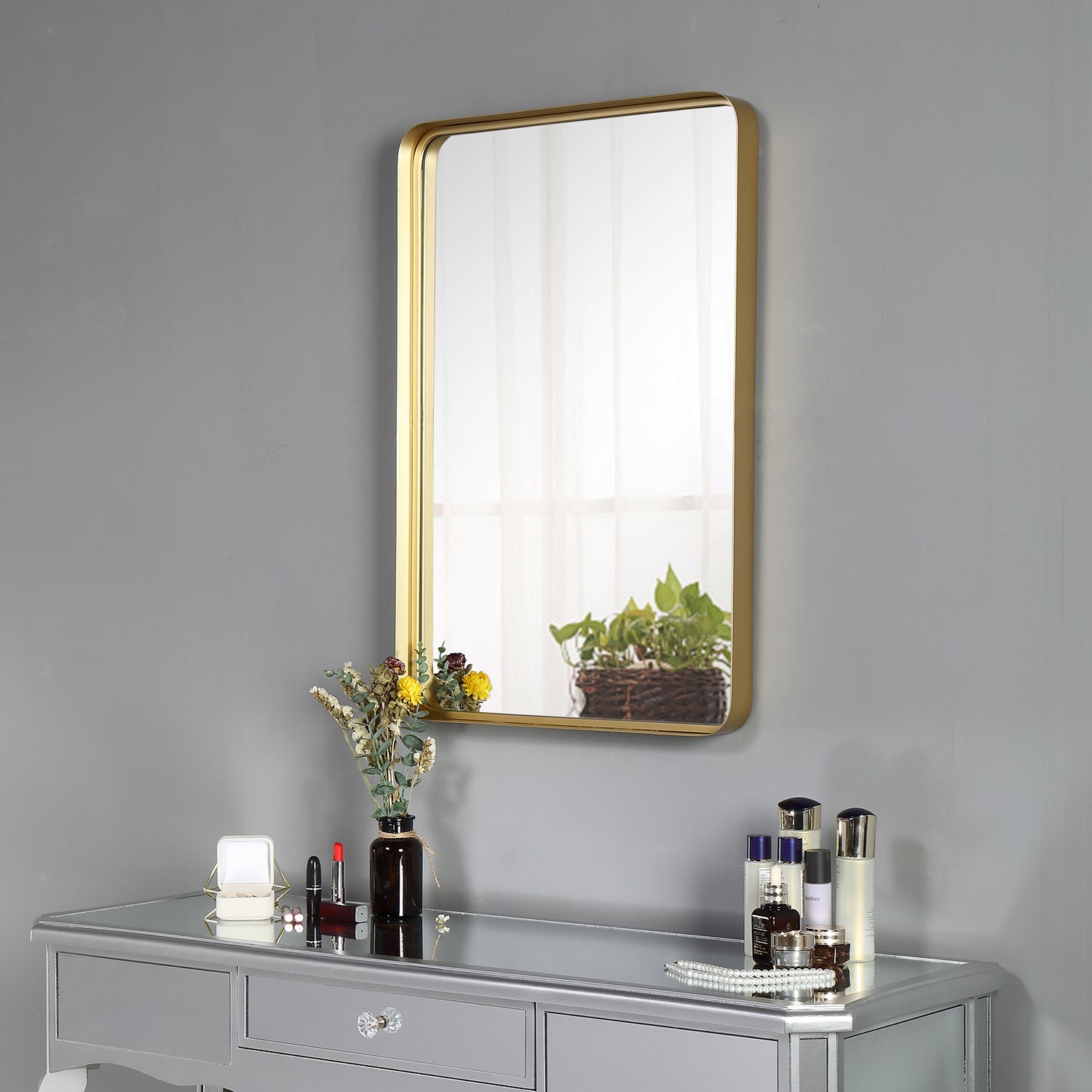 MacLuu Rectangle Rounded Corner Metal Wall Mirror