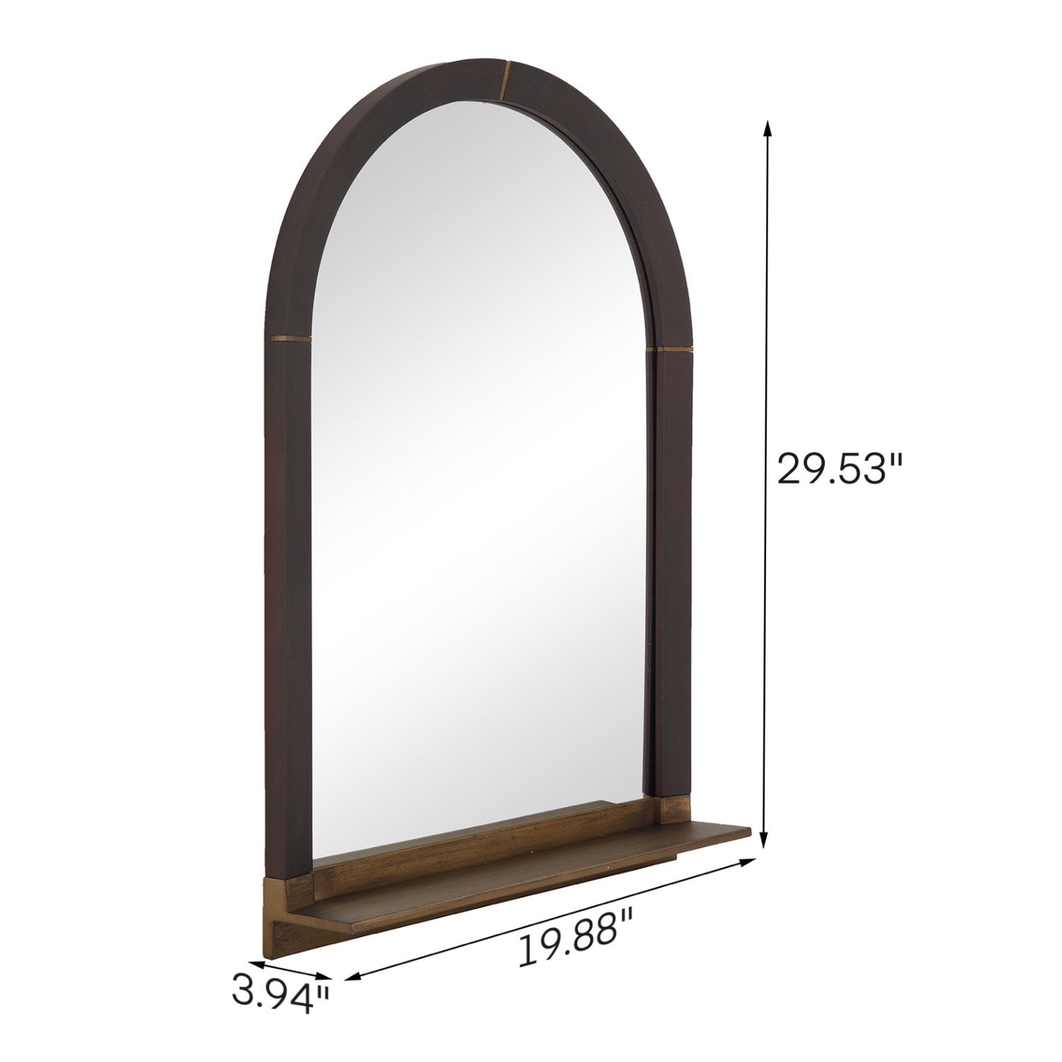 MacLuu Rustic Arch Wood Wall Mirror with Metal Shelf