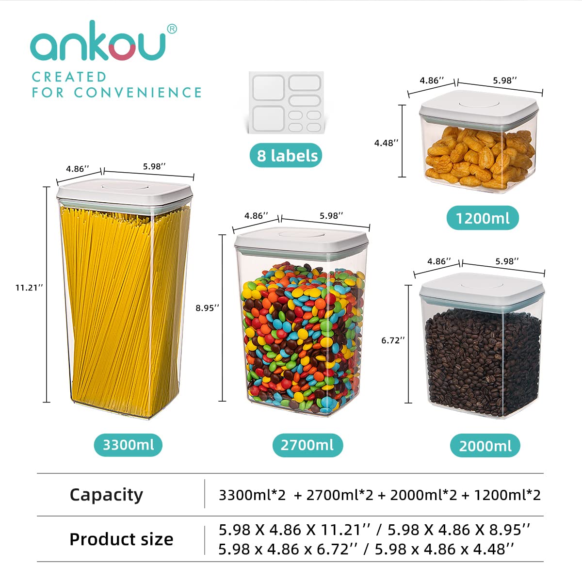 Ankou Food Storage Containers with Lids Pop Airtight