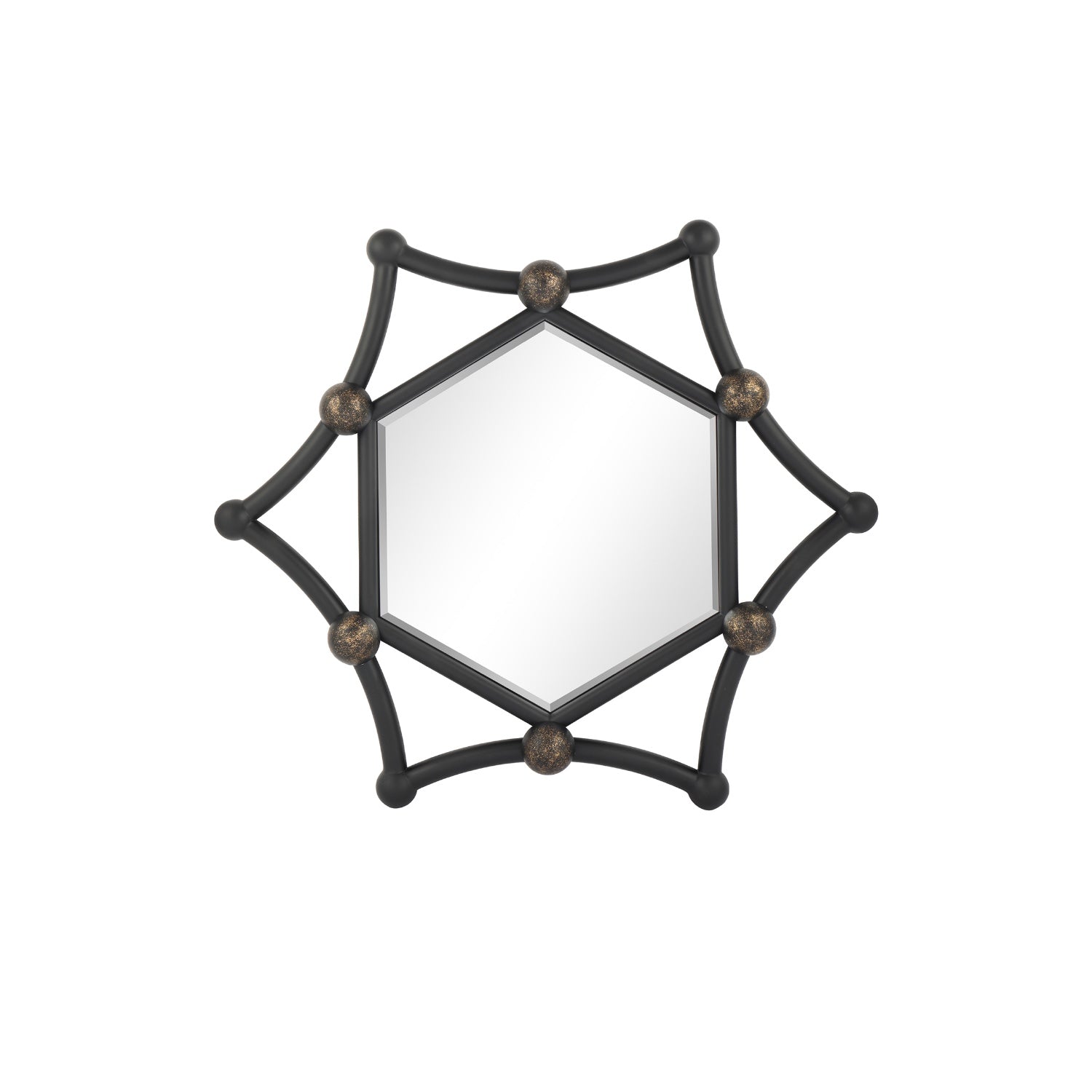 MacLuu Industrial Hexagon Black Metal Pipe Mirror for Wall Decor