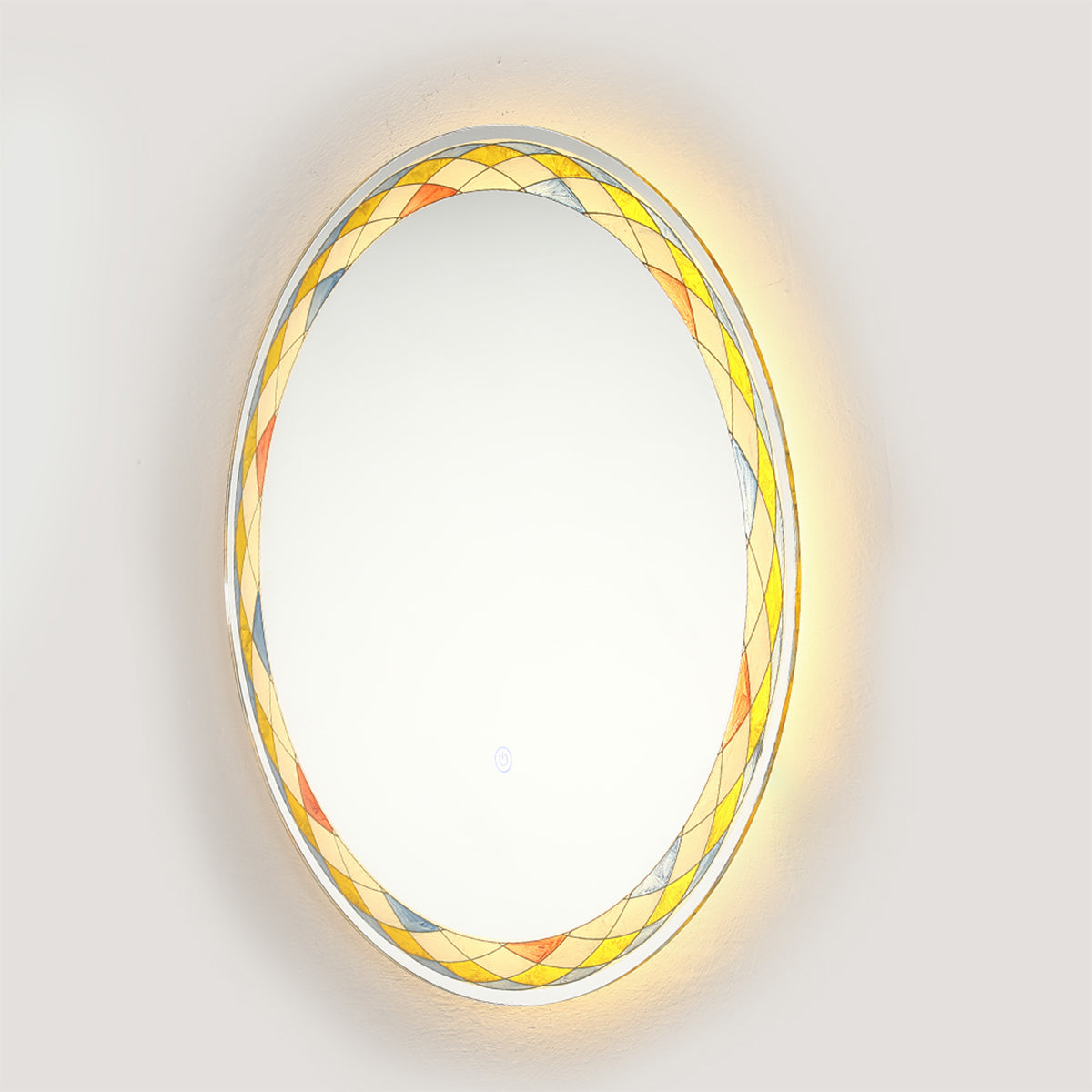 MacLuu Round Glass Wall LED Glazed Faience Mirror