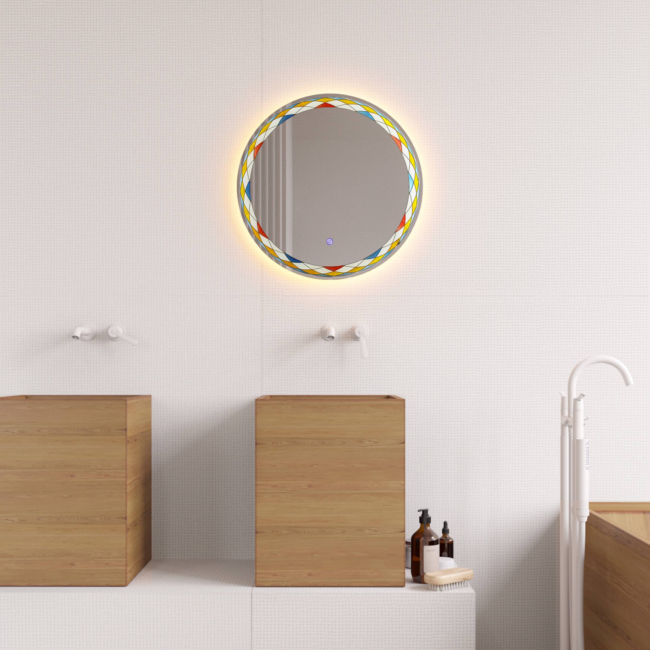 MacLuu Round Glass Wall LED Glazed Faience Mirror