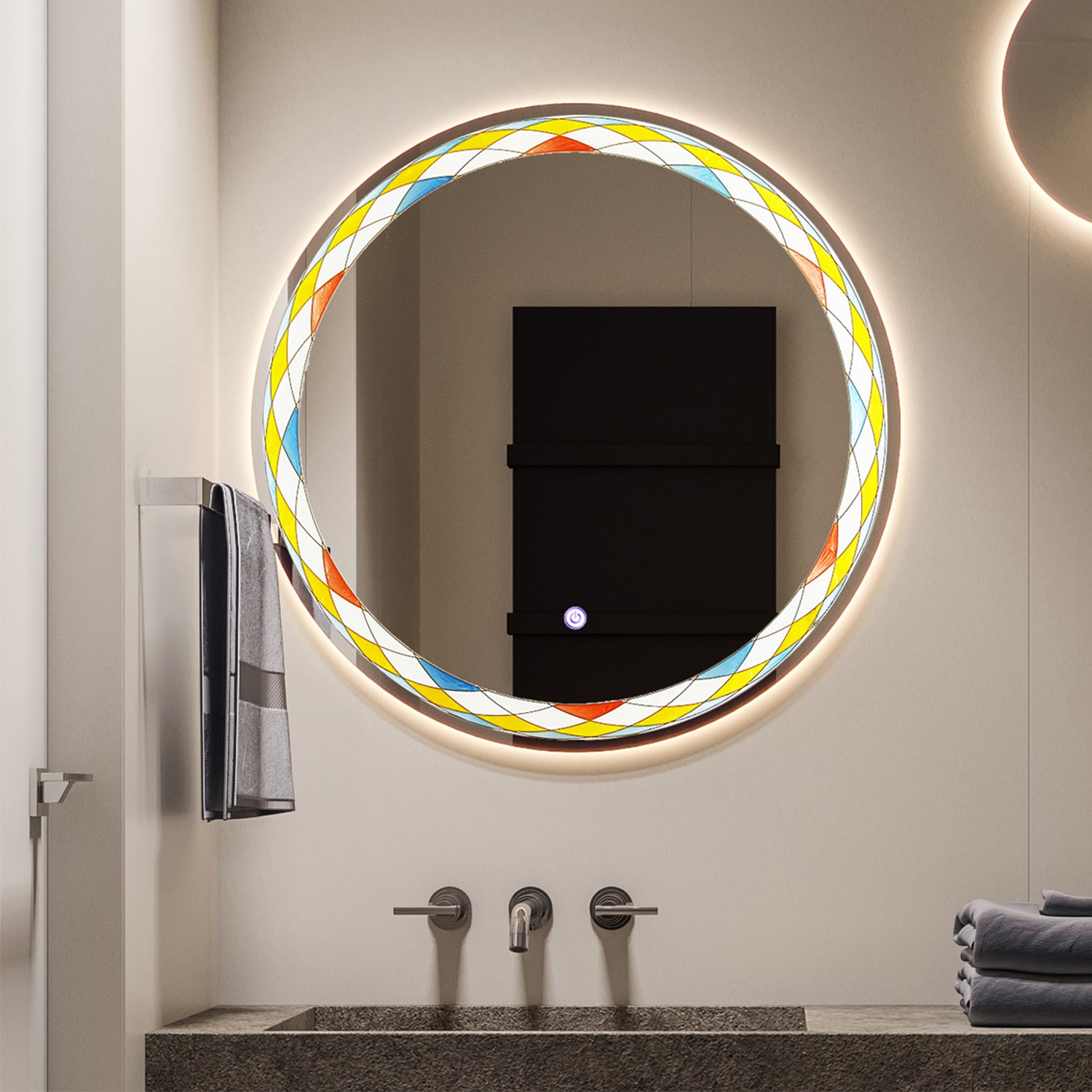 MacLuu Round Glass Wall LED Glazed Faience Mirror