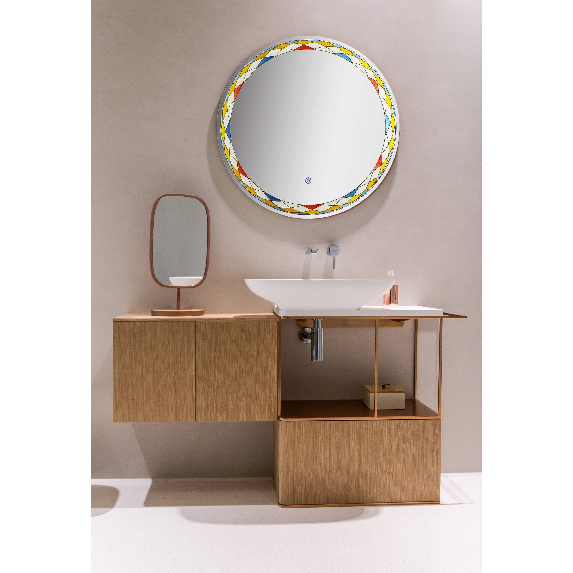 MacLuu Round Glass Wall LED Glazed Faience Mirror