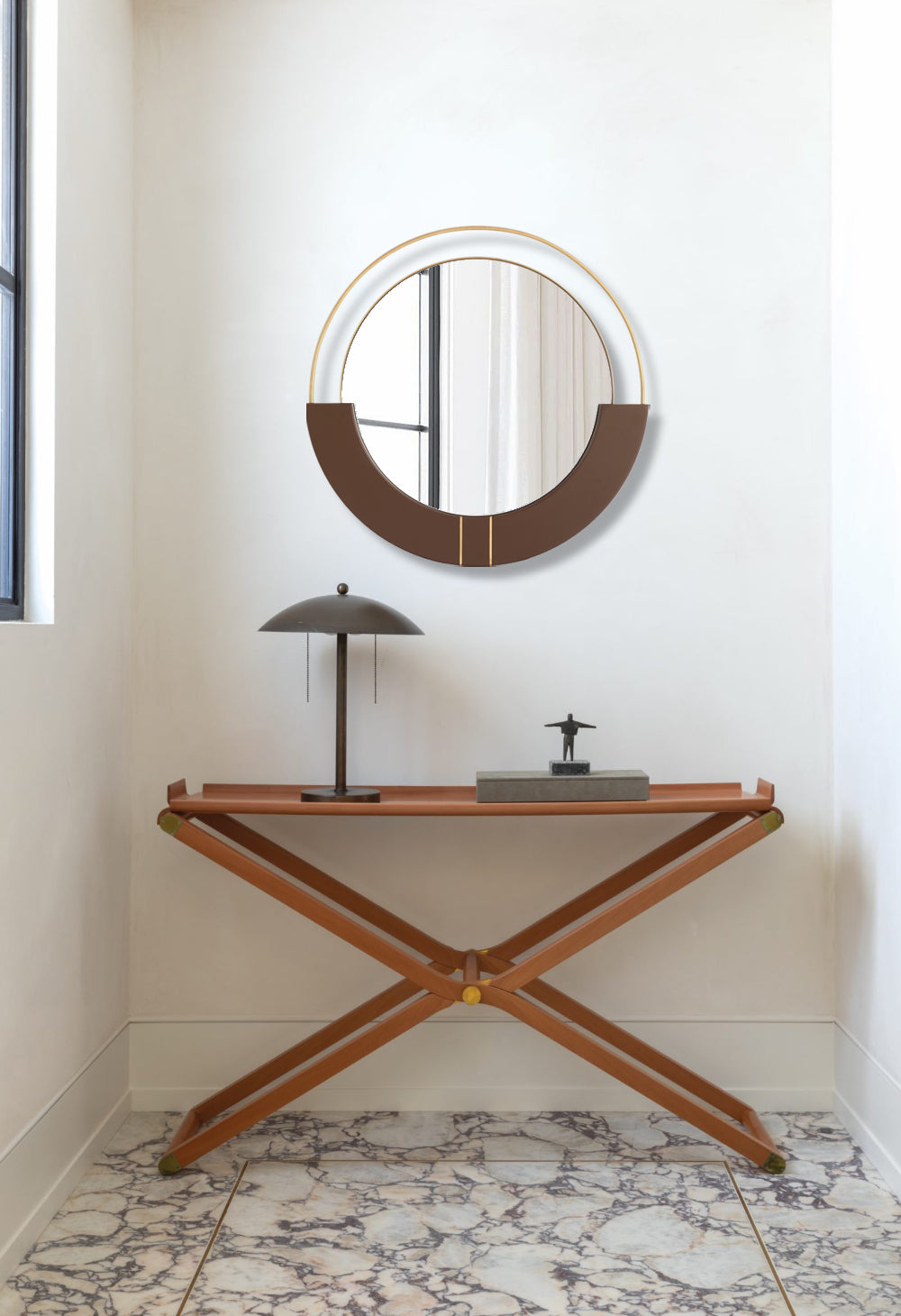 MacLuu Brown and Gold Round Decorative Accent Wall Mirror