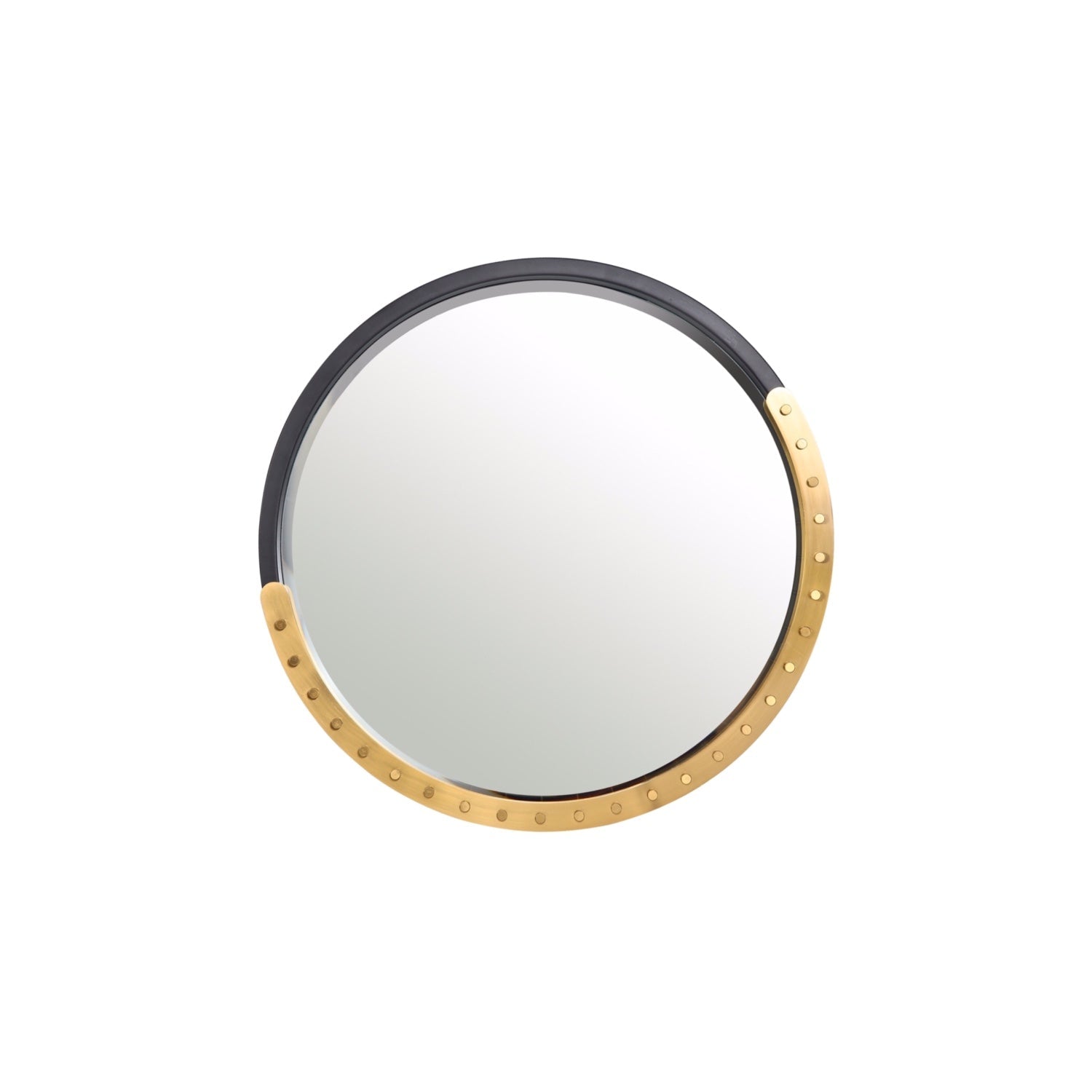 MacLuu Black and Gold Round Industrial Metal Rivet Mirror