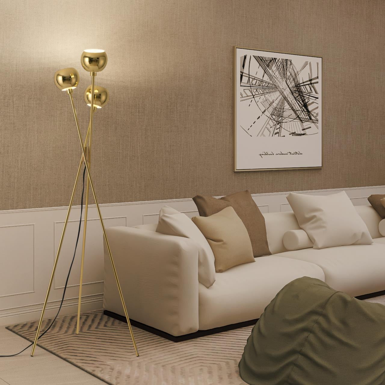 MacLuu 68 Inch Gold Metal Tripod Floor Lamp