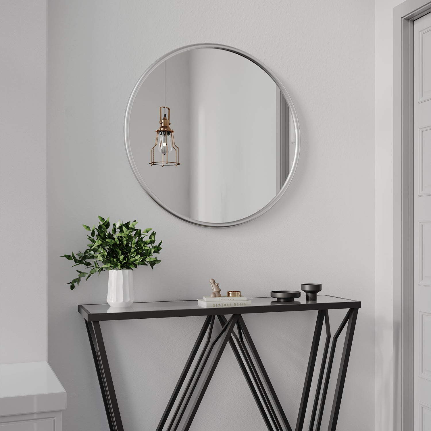 MacLuu 24 Inch Sliver Round Metal Wall Mirror