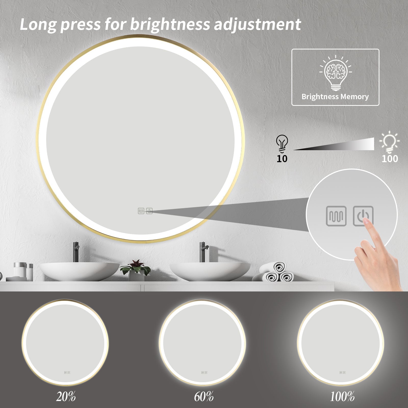 MacLuu Round Gold Metal LED Wall Mirror