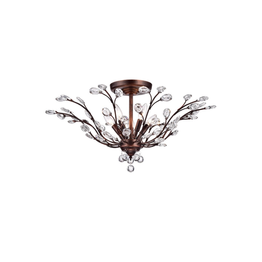 5-Light Cluster Semi Flush Mount Brownish Black