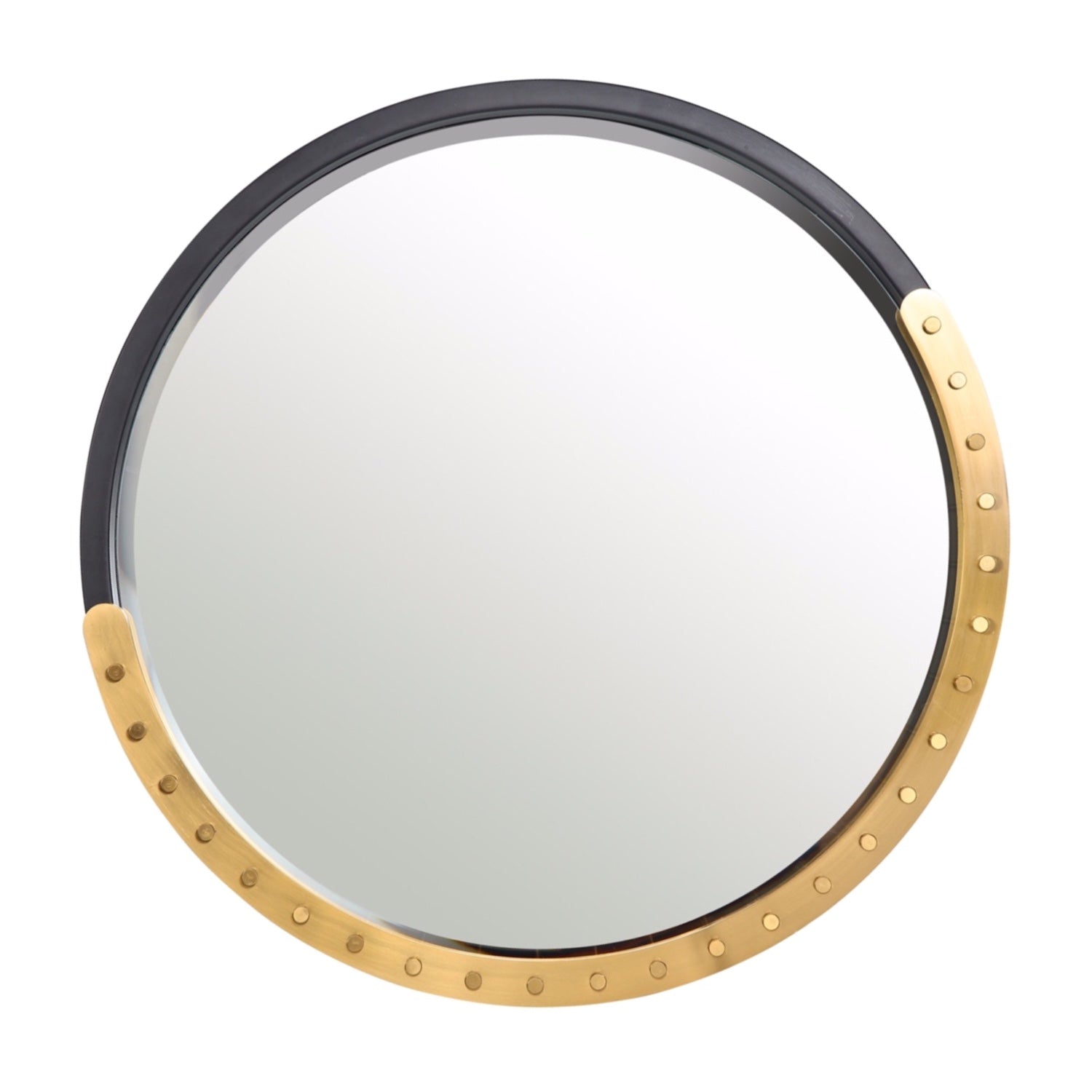 MacLuu Black and Gold Round Industrial Metal Rivet Mirror