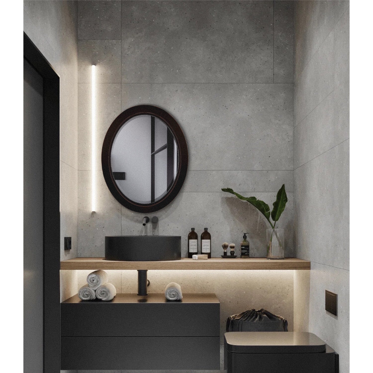 MacLuu Oval Oil Rubbed Bronze Black Wall Mirror