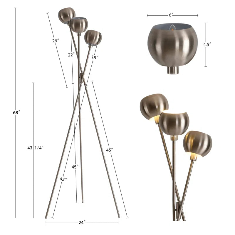 MacLuu 68 Inch Silver Metal Tripod Floor Lamp