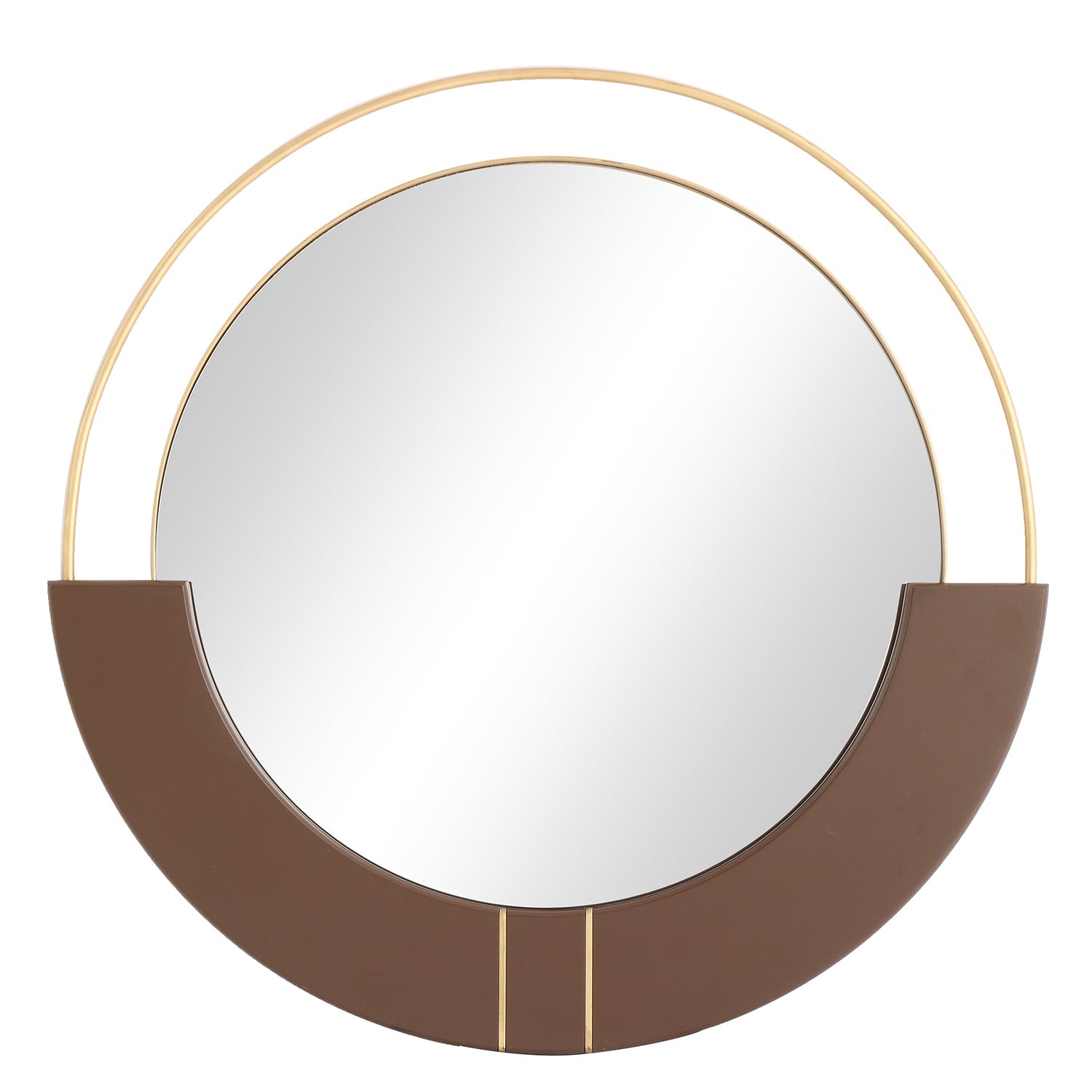 MacLuu Brown and Gold Round Decorative Accent Wall Mirror