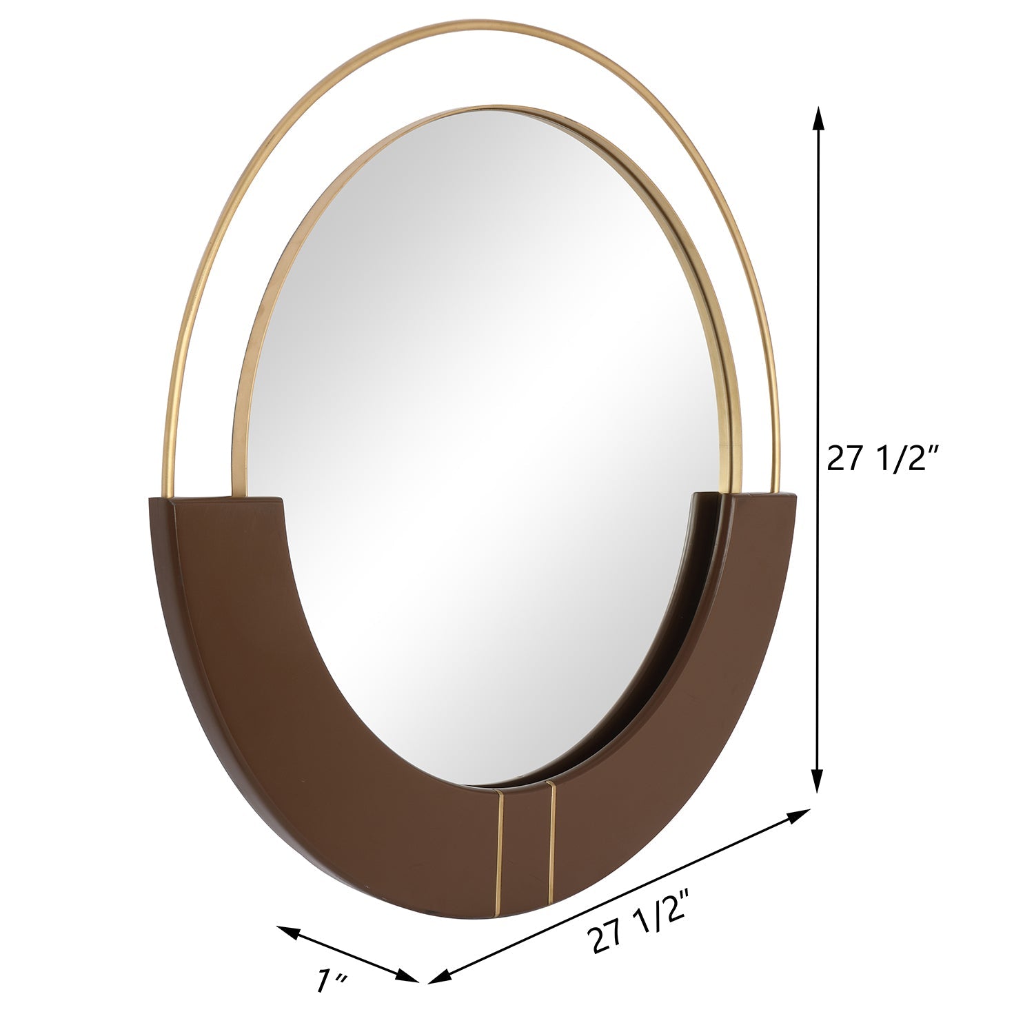 MacLuu Brown and Gold Round Decorative Accent Wall Mirror