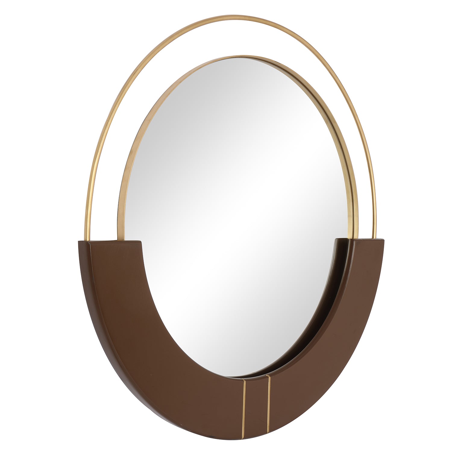 MacLuu Brown and Gold Round Decorative Accent Wall Mirror