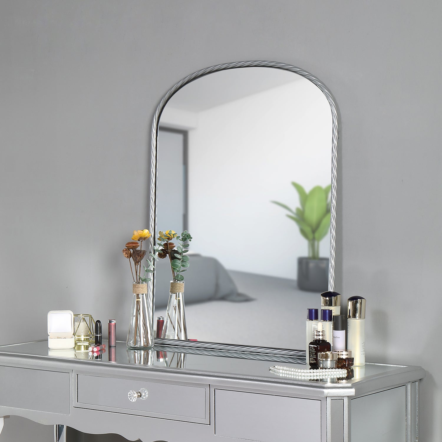 MacLuu Arch Metal Wall Mirror with Twisted Edge