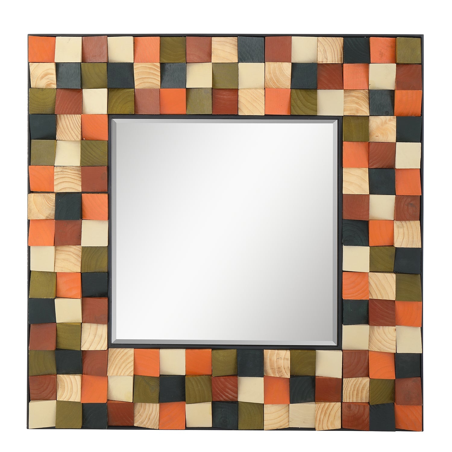 MacLuu 30 Inch Square Wood Decorative Wall Mirror