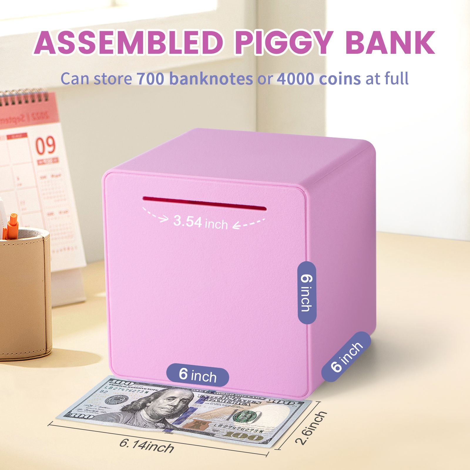 6 Inch Piggy Bank for Kids Adults Must Break to Open Interactive DIY Assembled Unopenable Money Savings Box