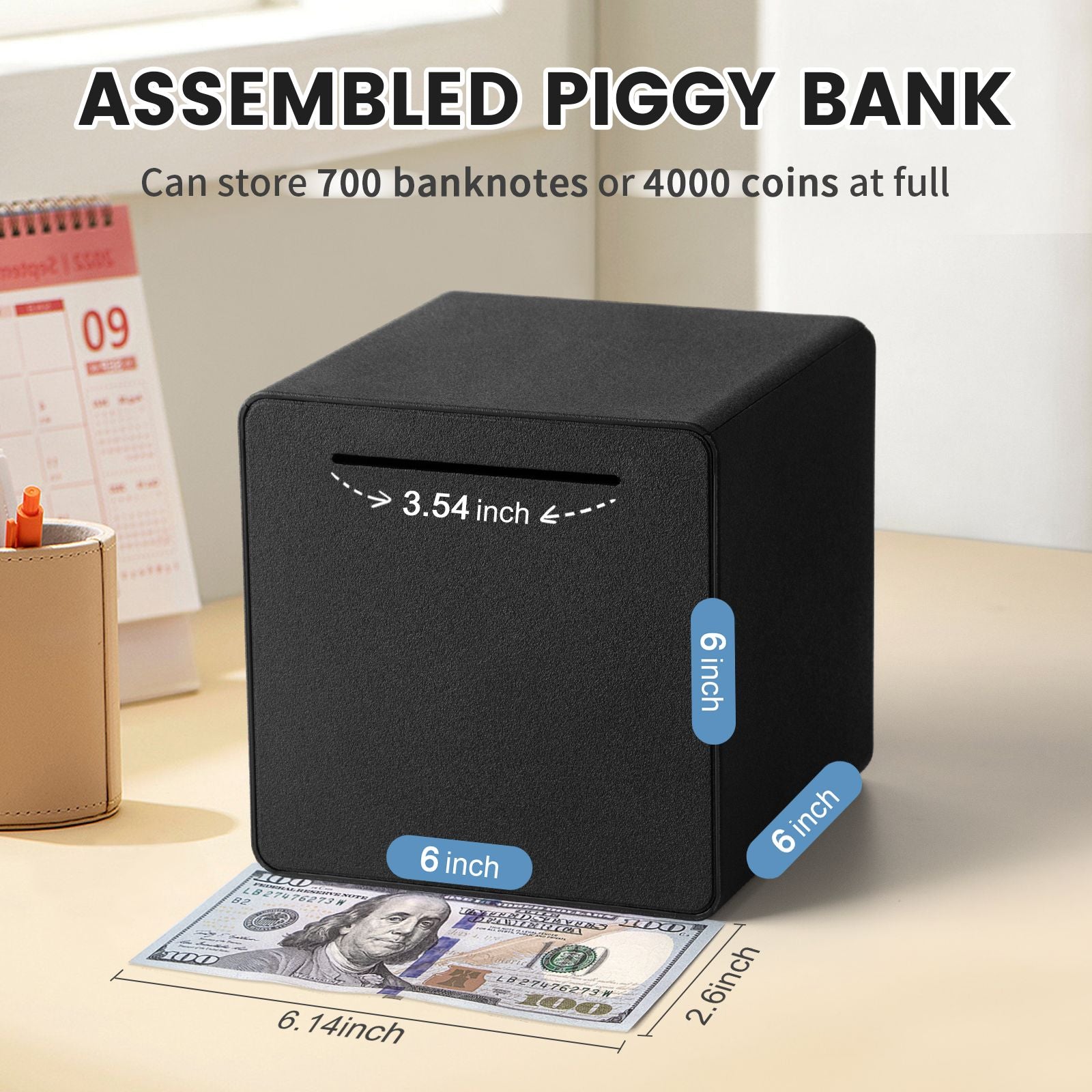 6 Inch Piggy Bank for Kids Adults Must Break to Open Interactive DIY Assembled Unopenable Money Savings Box