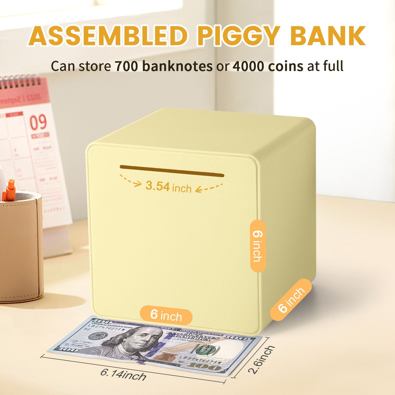 6 Inch Piggy Bank for Kids Adults Must Break to Open Interactive DIY Assembled Unopenable Money Savings Box