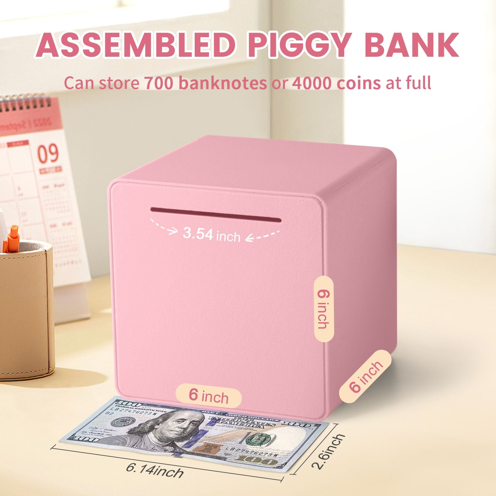 6 Inch Piggy Bank for Kids Adults Must Break to Open Interactive DIY Assembled Unopenable Money Savings Box