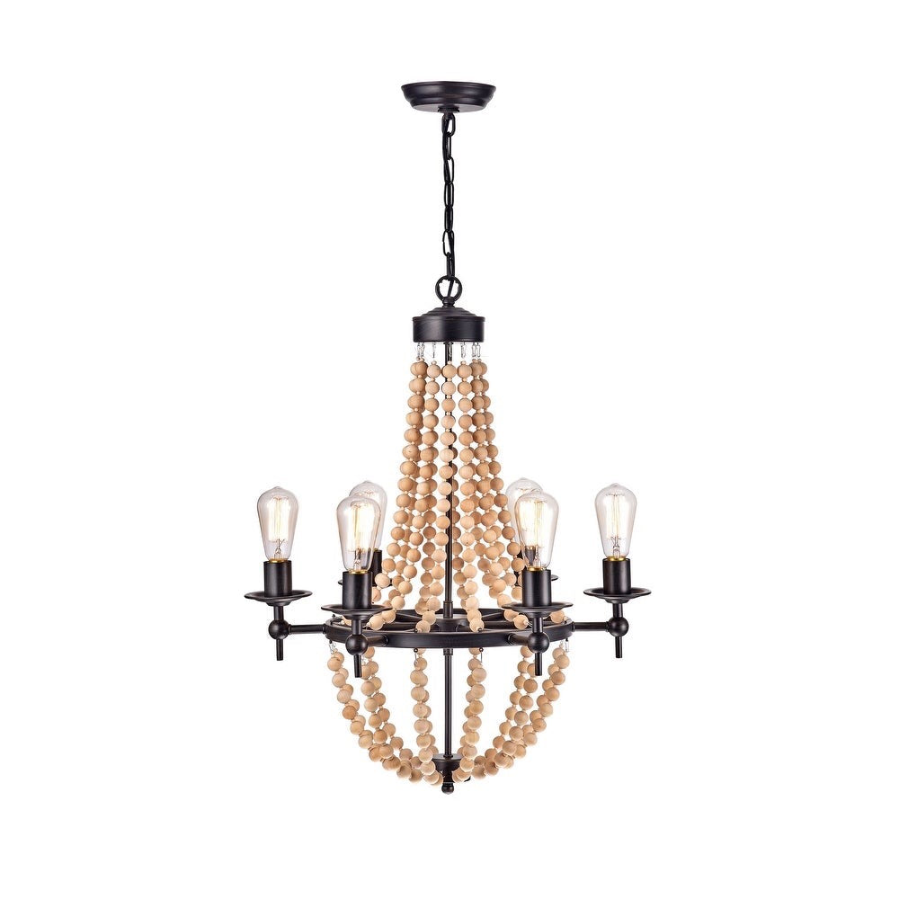 6-Light Candle Style Chandelier With Wood Accents