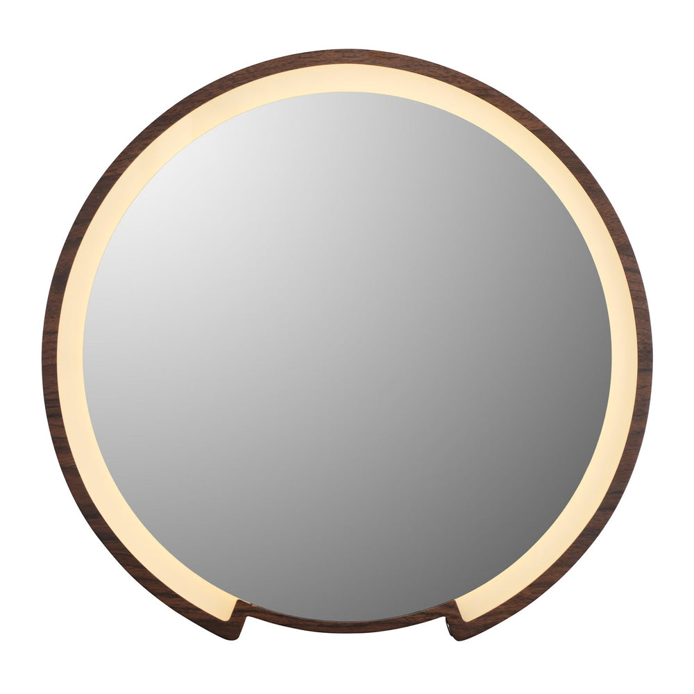 MacLuu Round LED Mirror with Wood Grain Metal Frame