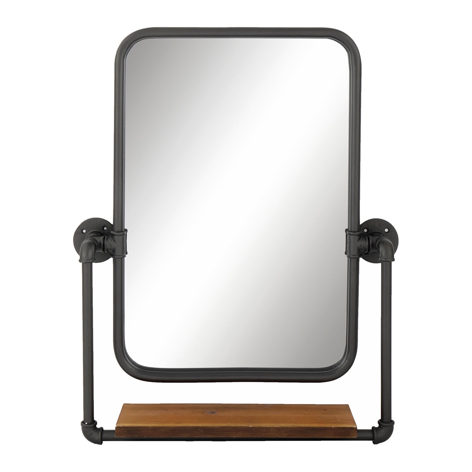 MacLuu Rectangle Industrial Black Metal Pipe Hanging Wall Mirror with Shelf