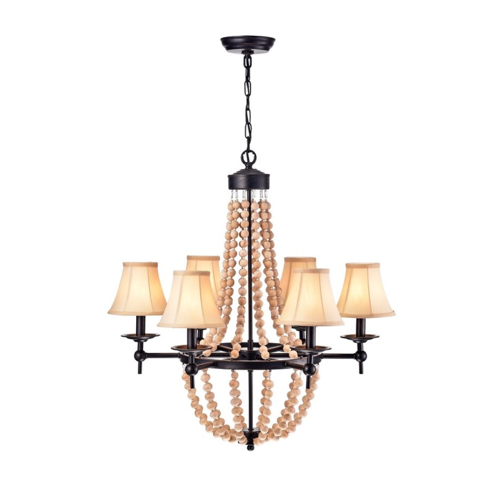 6-Light Candle Style Chandelier With Wood Accents