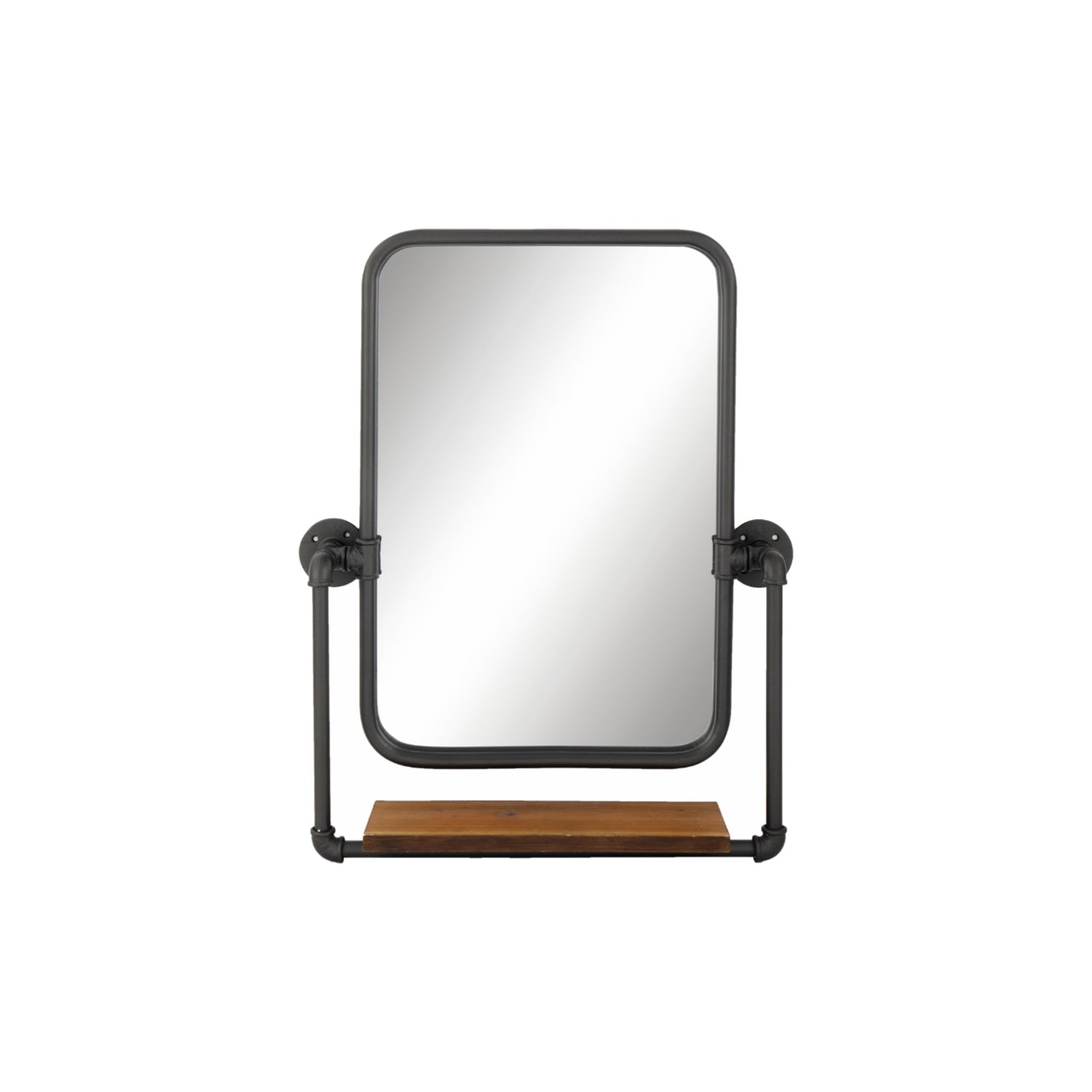 MacLuu Rectangle Industrial Black Metal Pipe Hanging Wall Mirror with Shelf