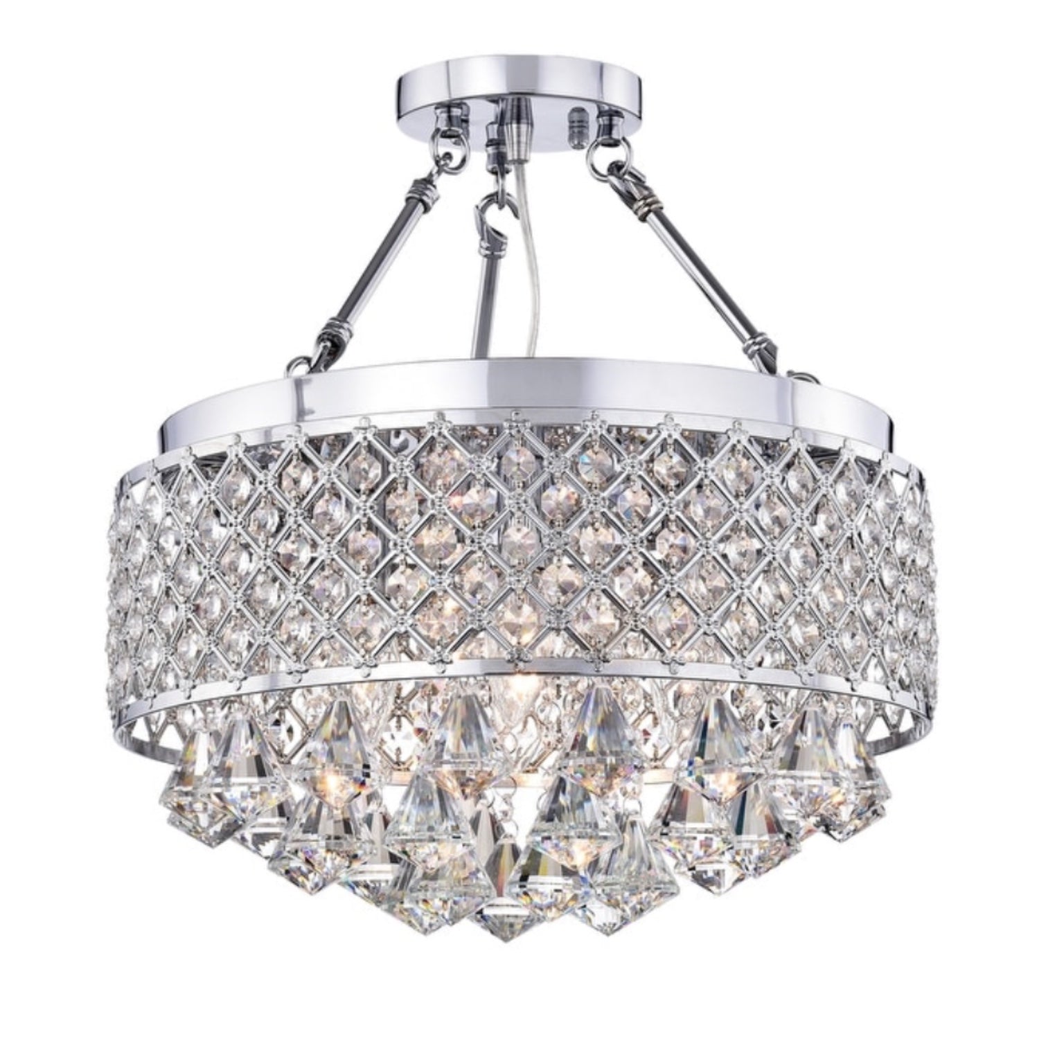 Chrome Metal and Crystal 4-Light Semi-flush-mount Fixture